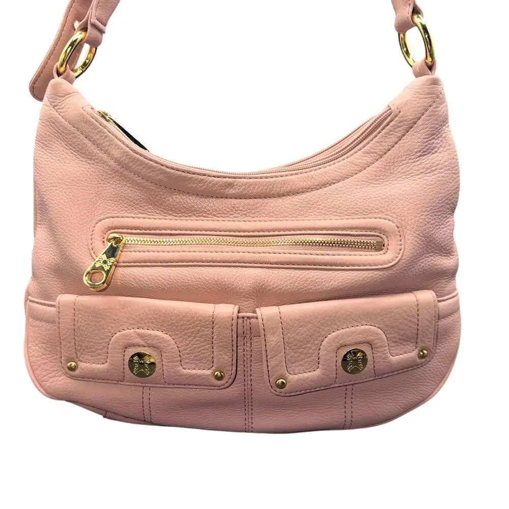 Stone Mountain Pink Leather Hobo Shoulder Bag Wallet Set Gold Hardware
